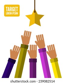 Hands try to holding the star. Competition concept. vector illustration