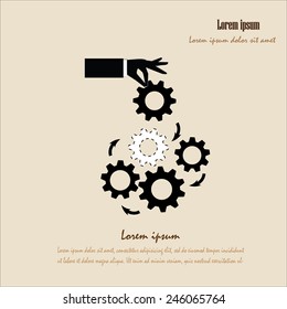 Hands turning gears, vector illustration   