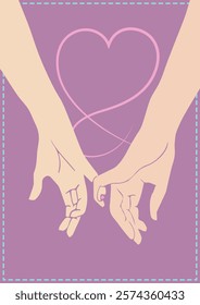 Hands. Two hands holding each other, heart, love, trust, romantic relationship, tenderness, friendship, support, lovers, family, card, togetherness concept, print, postcard, banner, etc, illustration,