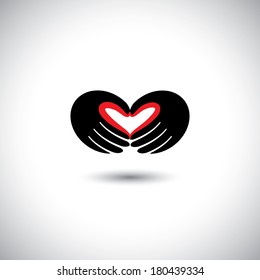 hands of two people in love - concept vector. This graphic illustration also represents boy & girl in love, love for nature, ecology & environment, husband & wife, partners, live in relationship 