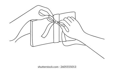 Hands Tying Ribbon on Gift Box Present Package Celebration Surprise