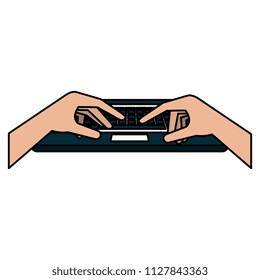 hands typing in keyboard