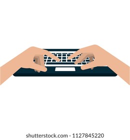 hands typing in keyboard