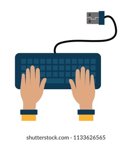 hands typing in keyboard