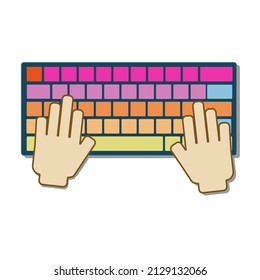 Hands typing keyboard in colorful isolated icon symbol 