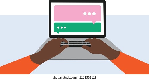 Hands typing on Computer Online Chatting