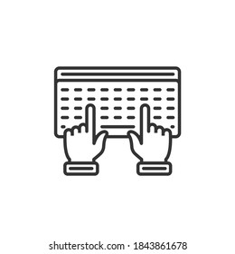 Hands Typing On Keyboard. Computer Programming. Vector Black Icon.