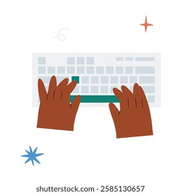 Hands Typing On Keyboard In Flat Vector Illustration Symbolizing Digital Work, Productivity, And Office Tasks, Isolated On White Background