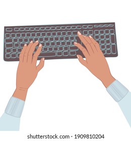 Hands Typing On Keyboard - Hand Drawn Vector Illustration. Flat Colors, Easy To Recolor.