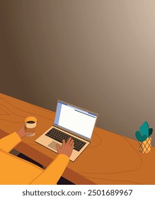 Hands typing on keyboard laptop with a cup of coffee. This concept can be use for business, social media, educational, work for job, etc.
