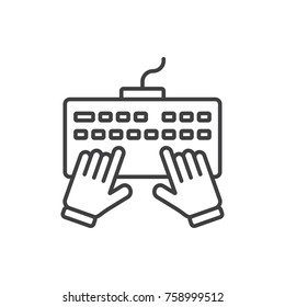 Hands Typing On Keyboard Line Icon.