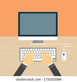 Hands typing on keyboard Vector