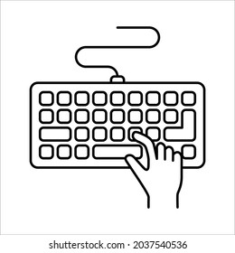 Hands Typing on Keyboard vector icon in meaning Computer Programming on white background eps 10.