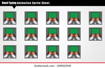 Hands typing on laptop, animation sprite sheet. Typing Hand animation vector illustration. Can be used for GIF animation.