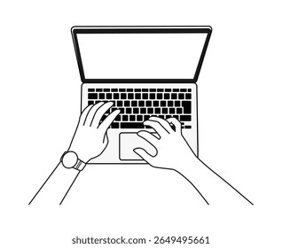 Hands Typing on Laptop Illustration Line Vector
