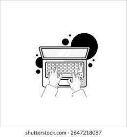 Hands typing on laptop keyboard on screen. Concept of people working hard