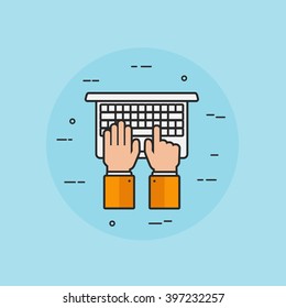 Hands Typing On Laptop Keyboard Line Icon