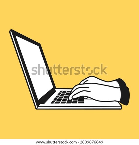 Hands Typing on Laptop Keyboard Doodle Icon Flat Vector Illustration Isolated
