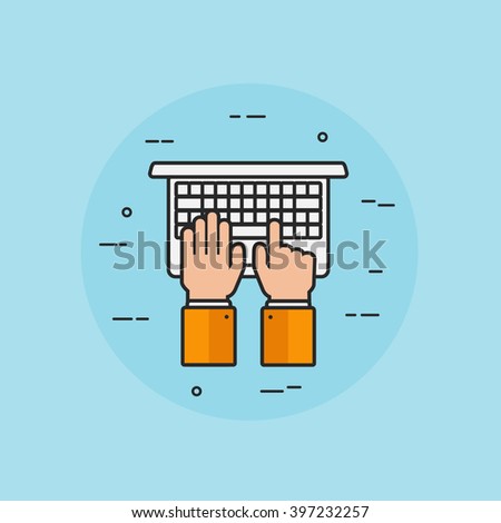 Hands typing on laptop keyboard line icon