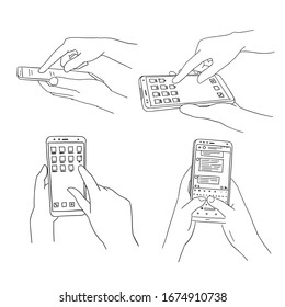Hands typing Phone set. 