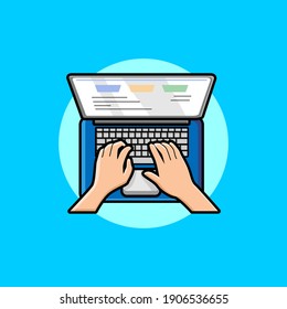 Hands Typing Text On The Laptop Keyboard Cartoon Illustration