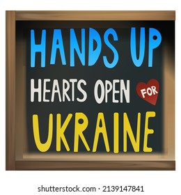 Hands up for Ukraine. The inscription on the board in support of Ukraine. Vector image on a white background.
