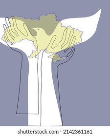 Hands.Map of Ukraine.Lines. Illustration of hands and map of Ukraine. Dove of peace. War in Ukraine