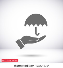 in the hands of the Umbrella  icon, vector . 10 EPS