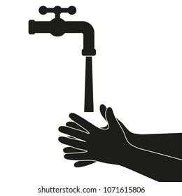 Hands under falling water out of tap. illustration in flat style