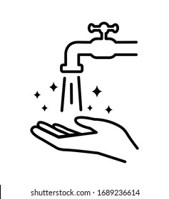 Manos bajo el agua que caen de las manos lavadas de grifo, Icono de higiene ilustración vectorial en estilo plano eps 10