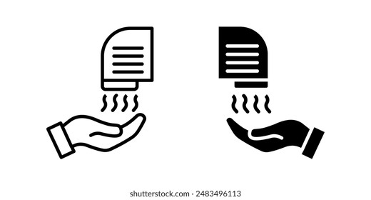 Hands under hand dryer icon set. Thin line icon. Restroom equipment  color editable