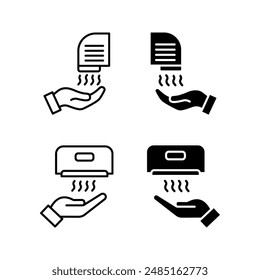 Hands under hand dryer icon set. Thin line icon. Restroom equipment  color editable