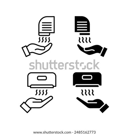 Hands under hand dryer icon set. Thin line icon. Restroom equipment  color editable