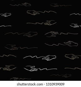 Hands underline seamless pattern white and beige line on black background. Scribble ornament backdrop. Doodle marker, brush, pen illustration. 