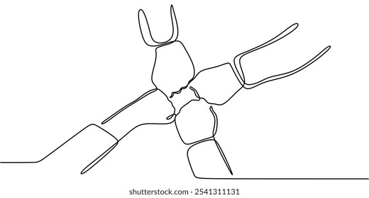 Hands United in Harmony. Continuous One Line Drawing Illustrating Teamwork Concept in Minimalist Hand-Drawn Style.