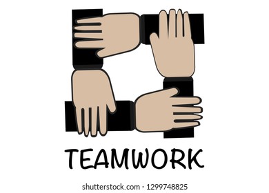 Hands united together in teamwork.