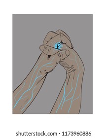Hands united together Vector. Concept of union, trust, harmony friendship