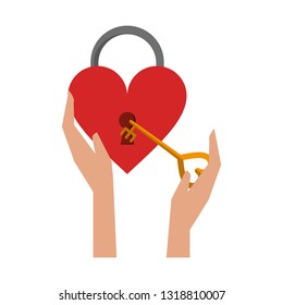 hands unlocking heart padlock