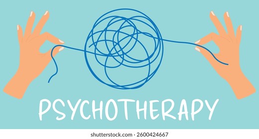  Hands Untangling a Knotted Thread Representing Psychotherapy and Mental Clarity