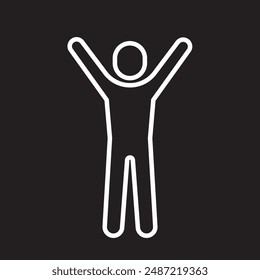 hands up, man icon, linear, vector illustration