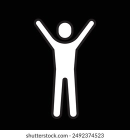 manos arriba, ícono del hombre, lineal, Ilustración vectorial