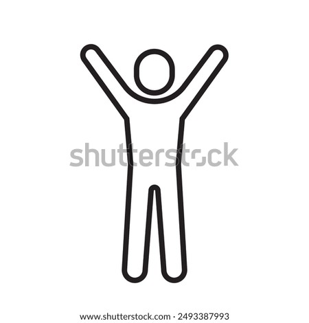 hands up, man icon, linear, vector illustration