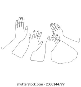 Las manos arriba. Ilustración de una sola línea aislada en fondo blanco. Ilustración vectorial de diseño a mano para el diseño de logotipos, carteles, arte mural, bolso de tote, estuche móvil, impresión de camisetas