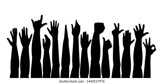 Hands Up. Raised hands. isolated on white background