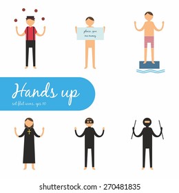 Hands up, set flat icons, stock vector illustrtion