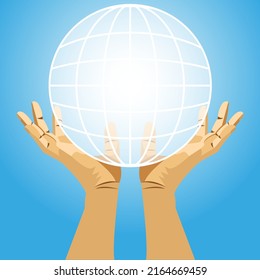 Hands uplifting a bright globe