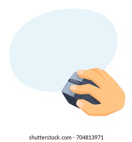 Hands use computer mouse. Process of clicking.Office work tool cartoon vector. Working in office, education, business concept.