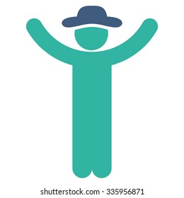 Hands Up User vector icon. Style is bicolor flat symbol, cobalt and cyan colors, rounded angles, white background.