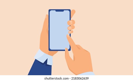 Hands of users holding mobile phones. Flat vector illustration. the concept for the mobile user, website design or landing web page