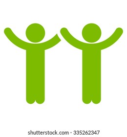 Hands Up Users vector icon. Style is flat symbol, eco green color, rounded angles, white background.